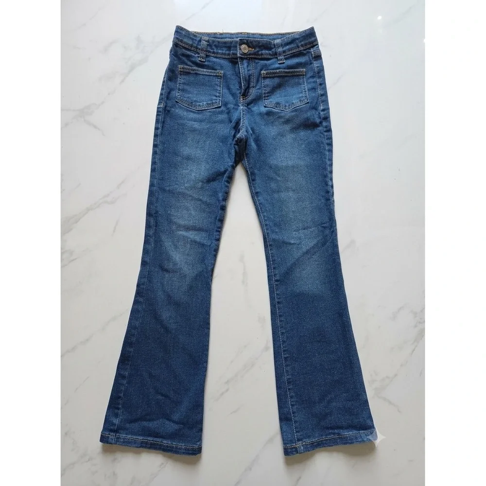 Levis Girls Regular Rise Flare Jeans Blue Denim Front Patch Pockets Size 12
